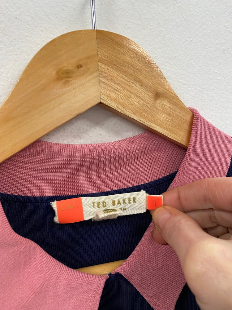 Fabulous Ted Baker Origami oversized Dress Uk8 Navy pink NF494