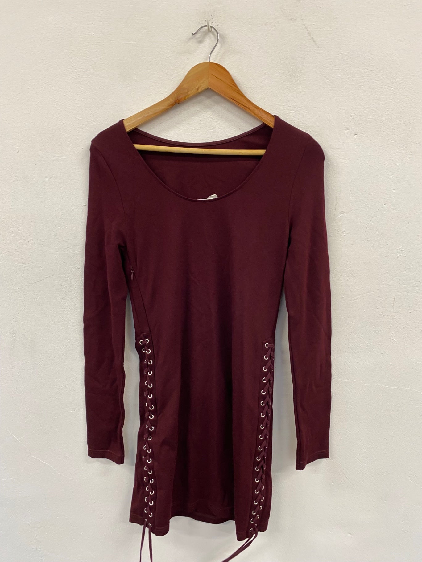 Fabulous Alexander Mcqueen lace up Bondage Dress UkS Burgundy NF494