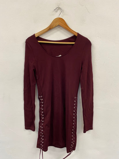 Fabulous Alexander Mcqueen lace up Bondage Dress UkS Burgundy NF494