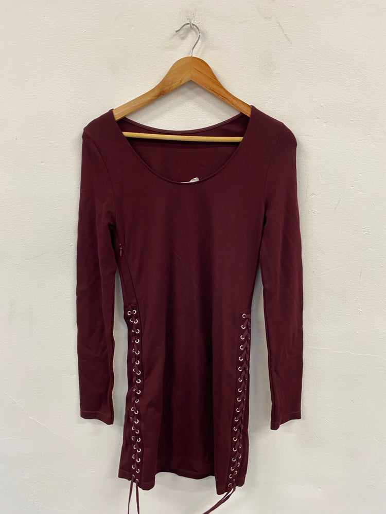 Fabulous Alexander Mcqueen lace up Bondage Dress UkS Burgundy NF494