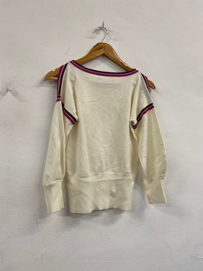 Fabulous Karen Millen cold shoulder Sweater UKS Cream Preppy NF494