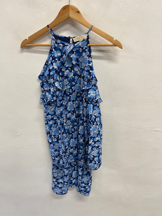 Fabulous Michael Kors Dress Uk 6 Blue floral cut out shoulder NF494