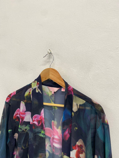 Fabulous Ted Baker Kimono UK 8 Navy floral beach cover NF494