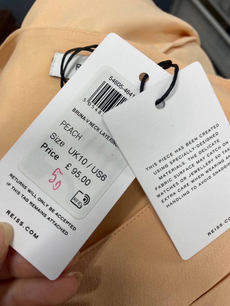 Fabulous REISS Blouse UK 10 Peach Bruna v neck NF494