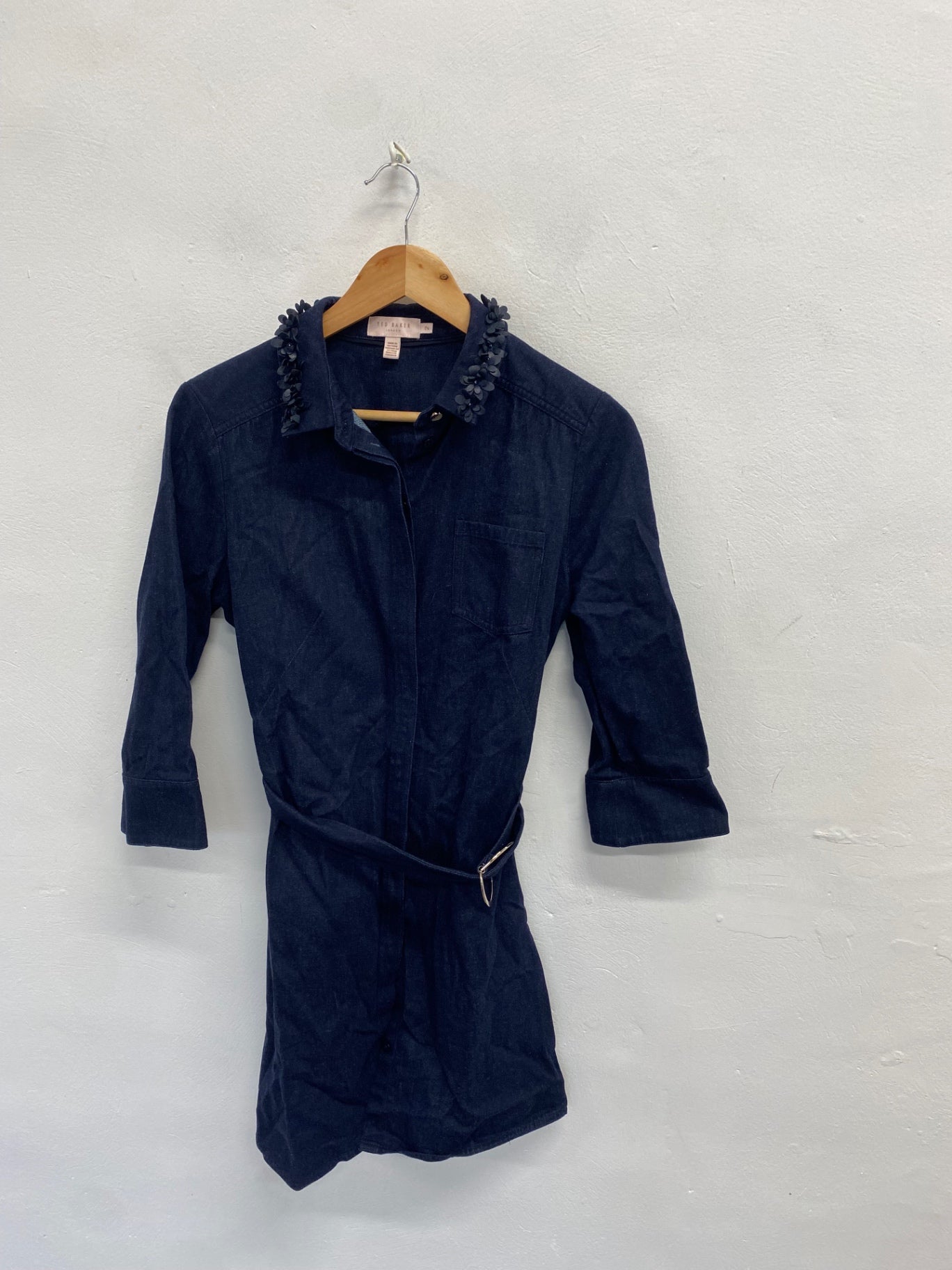 Fabulous Ted Baker Dress UK 10 Dark Blue denim tie waist NF494