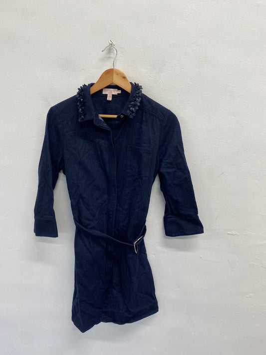 Fabulous Ted Baker Dress UK 10 Dark Blue denim tie waist NF494