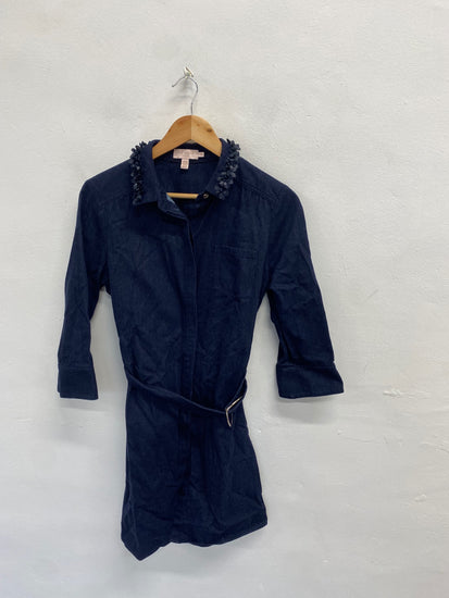 Fabulous Ted Baker Dress UK 10 Dark Blue denim tie waist NF494