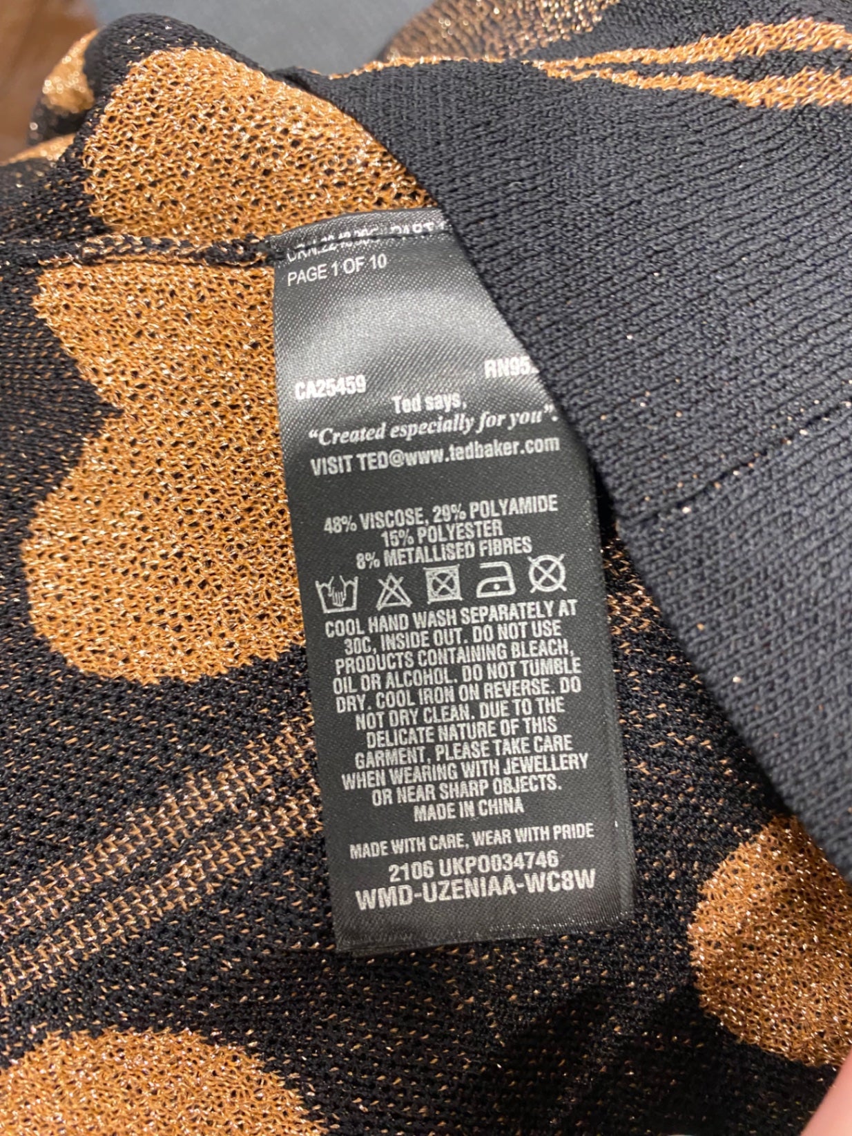 Fabulous Ted Baker Dress UK 10 Metallic black heart uzeniaa NF494