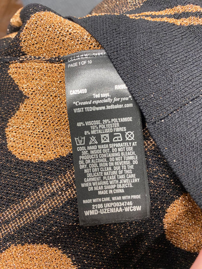 Fabulous Ted Baker Dress UK 10 Metallic black heart uzeniaa NF494