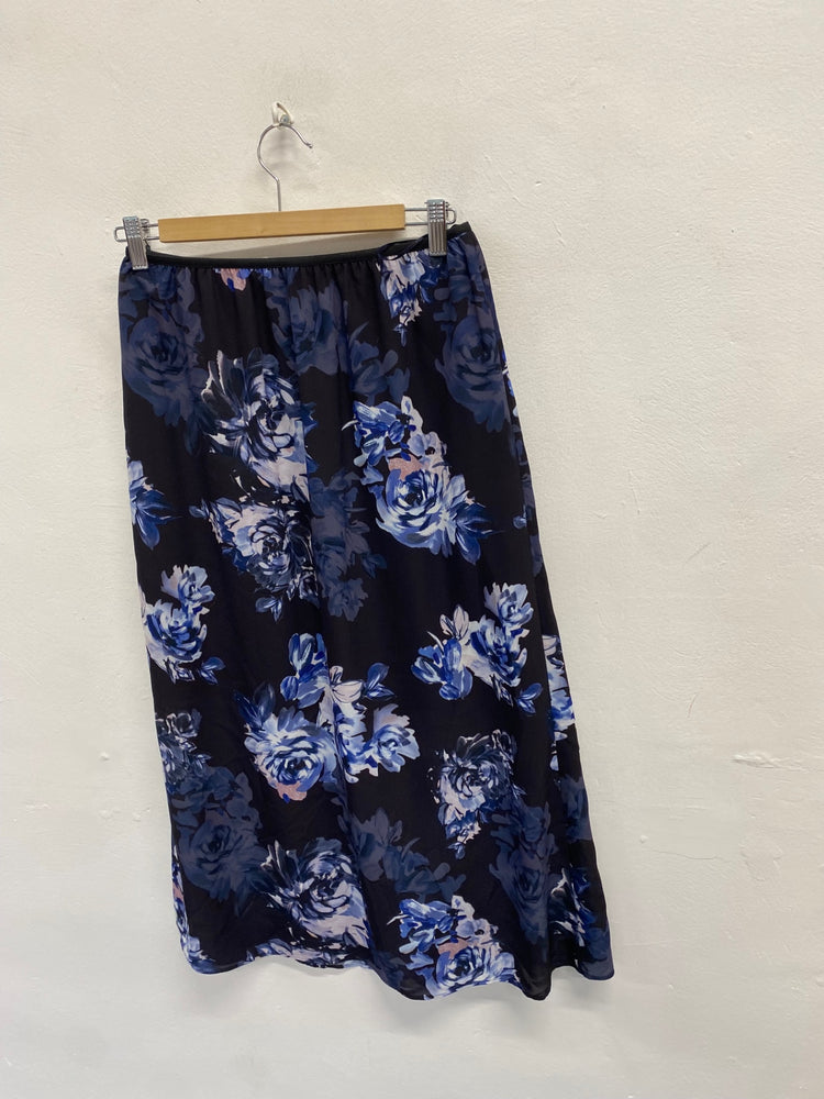 Fabulous French Connection Midi Skirt UK 8 Blue floral split hem NF494