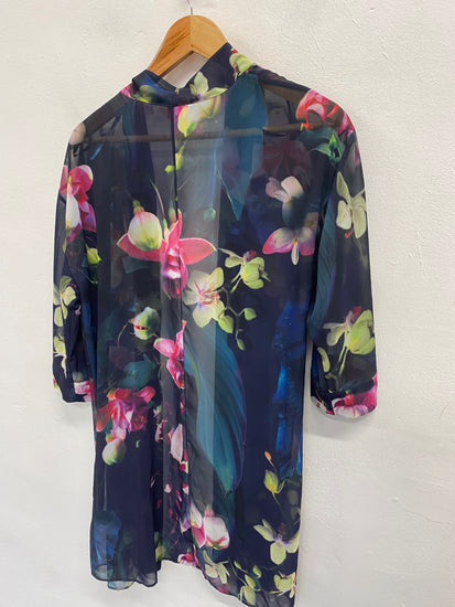Fabulous Ted Baker Kimono UK 8 Navy floral beach cover NF494