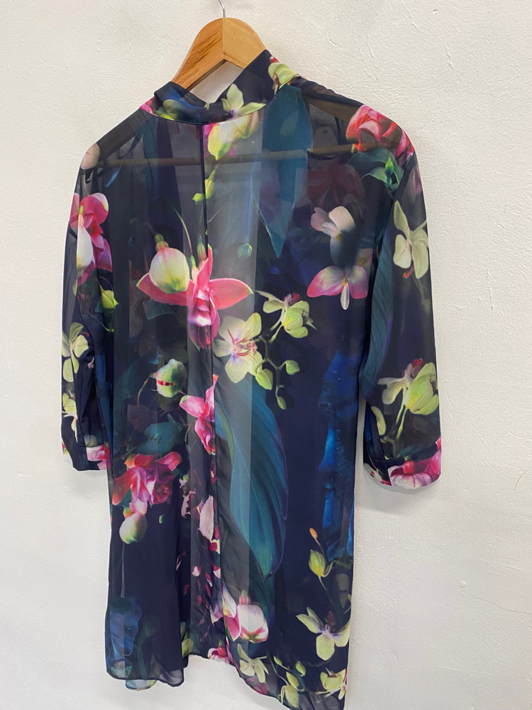 Fabulous Ted Baker Kimono UK 8 Navy floral beach cover NF494