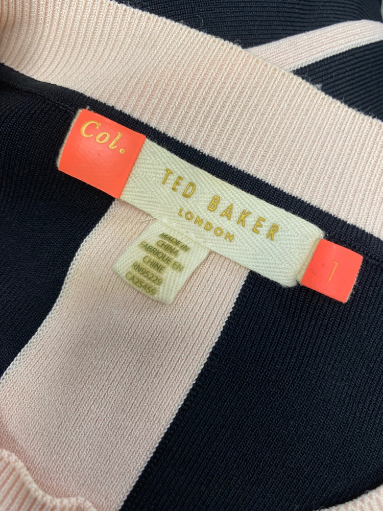 Fabulous Ted Baker Midi Dress palit UK 8 Black with pink NF494