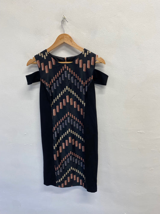 Fabulous Ted Baker Midi Dress UK 10 Black brown pattern zyra cut out NF494