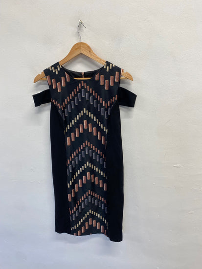 Fabulous Ted Baker Midi Dress UK 10 Black brown pattern zyra cut out NF494