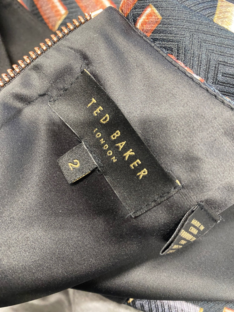 Fabulous Ted Baker Midi Dress UK 10 Black brown pattern zyra cut out NF494