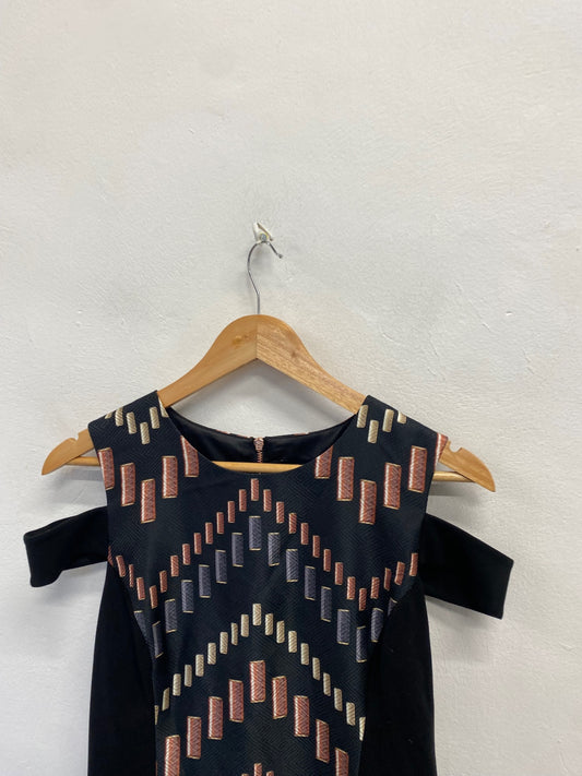 Fabulous Ted Baker Midi Dress UK 10 Black brown pattern zyra cut out NF494