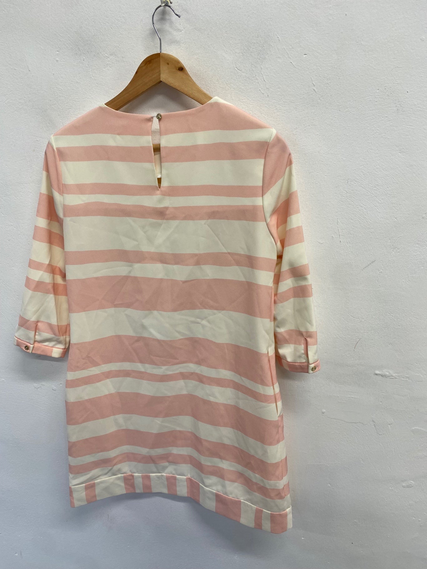 Fabulous Ted Baker Mini dress UK 10 Pink cream stripe floaty NF494