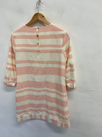 Fabulous Ted Baker Mini dress UK 10 Pink cream stripe floaty NF494