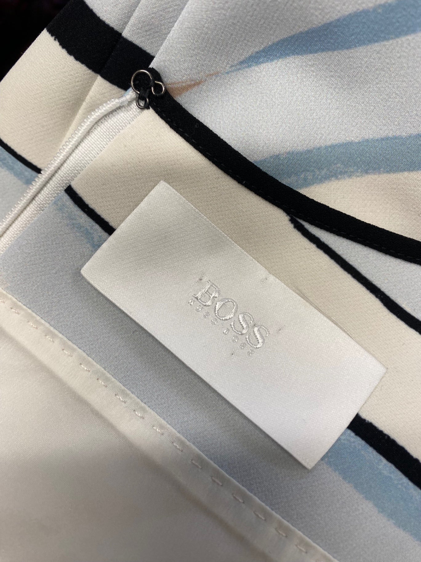 Fabulous Hugo Boss Mini dress UK 10 Blue beige stripe office NF494