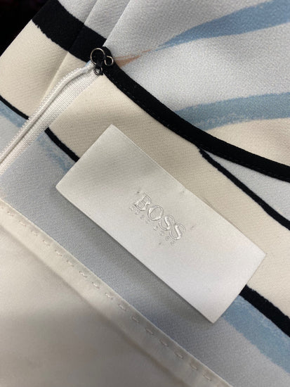 Fabulous Hugo Boss Mini dress UK 10 Blue beige stripe office NF494