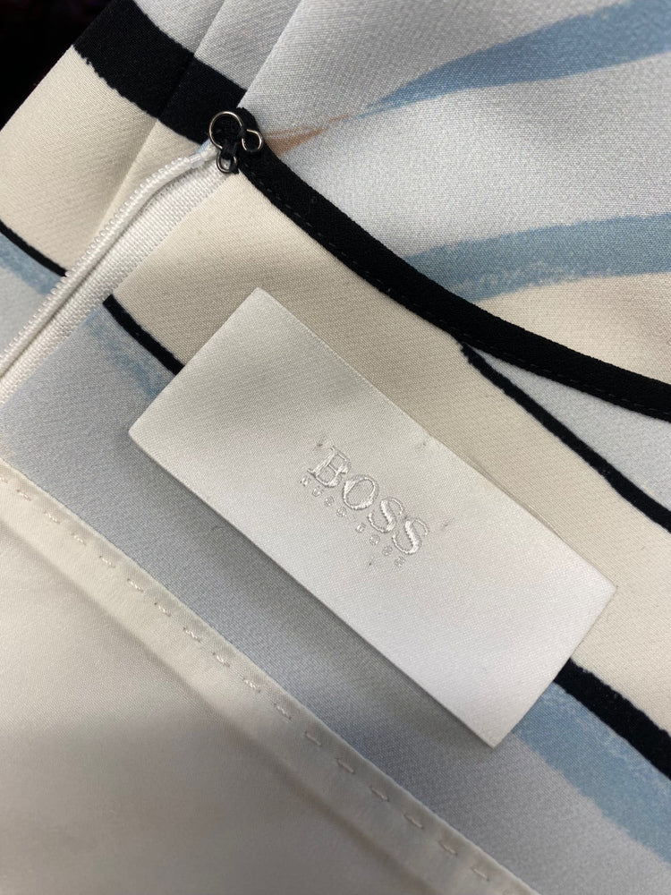 Fabulous Hugo Boss Mini dress UK 10 Blue beige stripe office NF494
