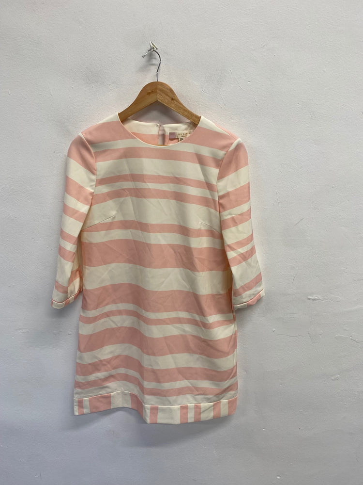 Fabulous Ted Baker Mini dress UK 10 Pink cream stripe floaty NF494
