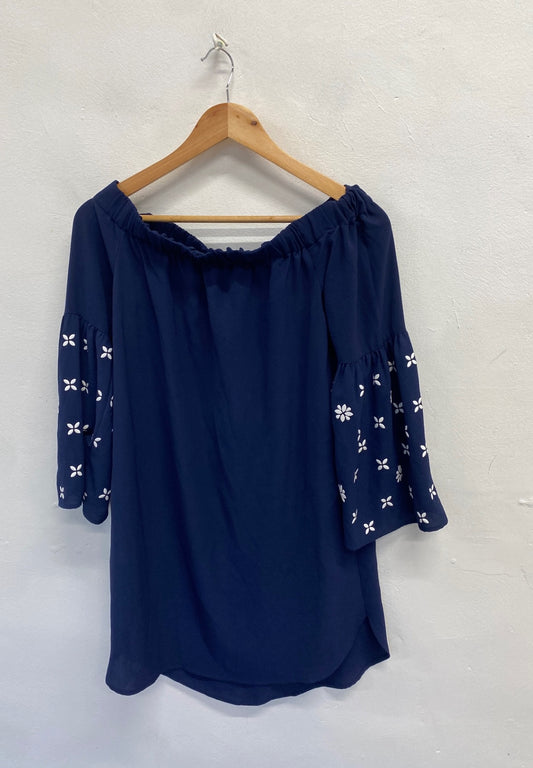 Fabulous Michael Kors BNWT Mini Dress UK 8 Navy Blue floral off shoulder NF494