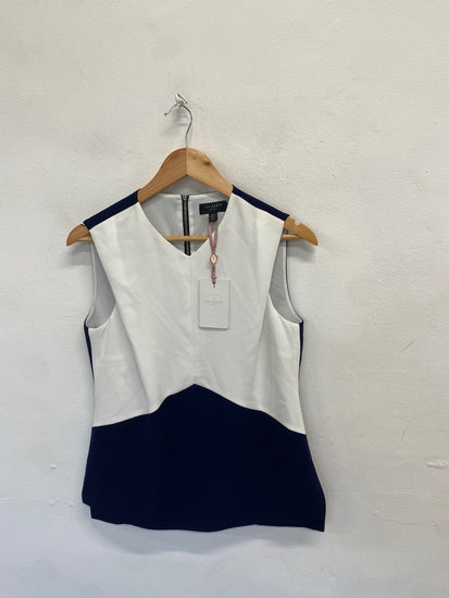 Fabulous Ted Baker Cami UK 10 White and Navy Blue new NF494