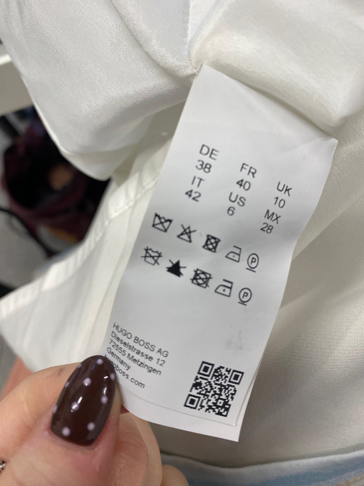 Fabulous Hugo Boss Mini dress UK 10 Blue beige stripe office NF494