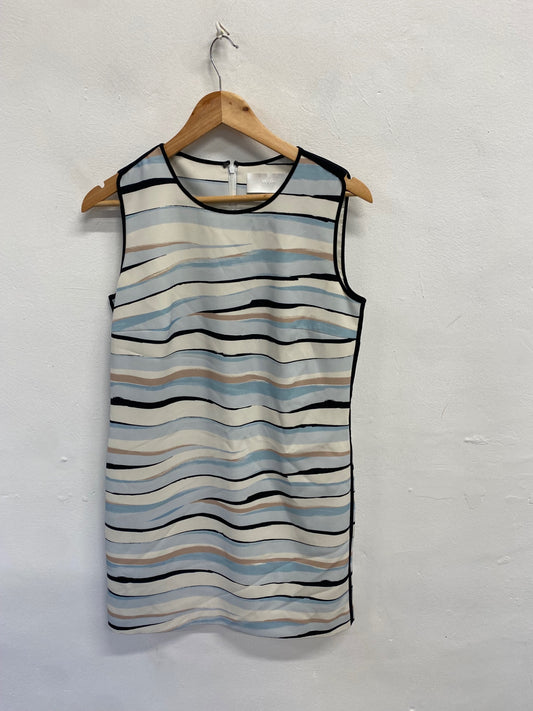 Fabulous Hugo Boss Mini dress UK 10 Blue beige stripe office NF494