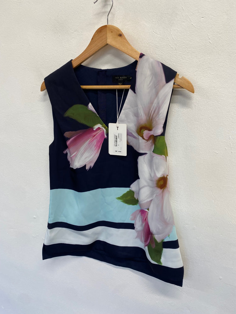 Fabulous Ted Baker Blouse top UK 10 Navy floral beree NF494