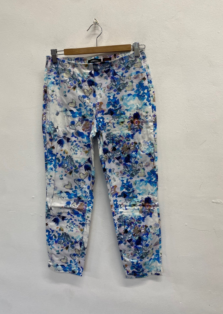 Fabulous Robell Cropped trousers UK 10 Blue floral SL496