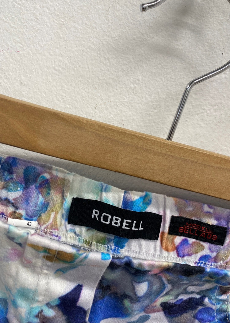 Fabulous Robell Cropped trousers UK 10 Blue floral SL496