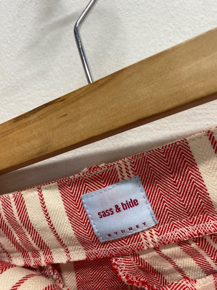 Fabulous Sass & Bide Suit Set UK 14 Red beige striped linen PS462