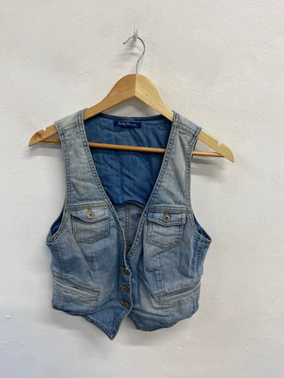 Fabulous Lucky Brand Waistcoat denim UK 8 Light Blue FC481