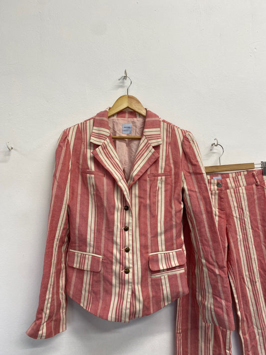 Fabulous Sass & Bide Suit Set UK 14 Red beige striped linen PS462