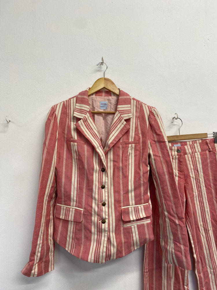 Fabulous Sass & Bide Suit Set UK 14 Red beige striped linen PS462