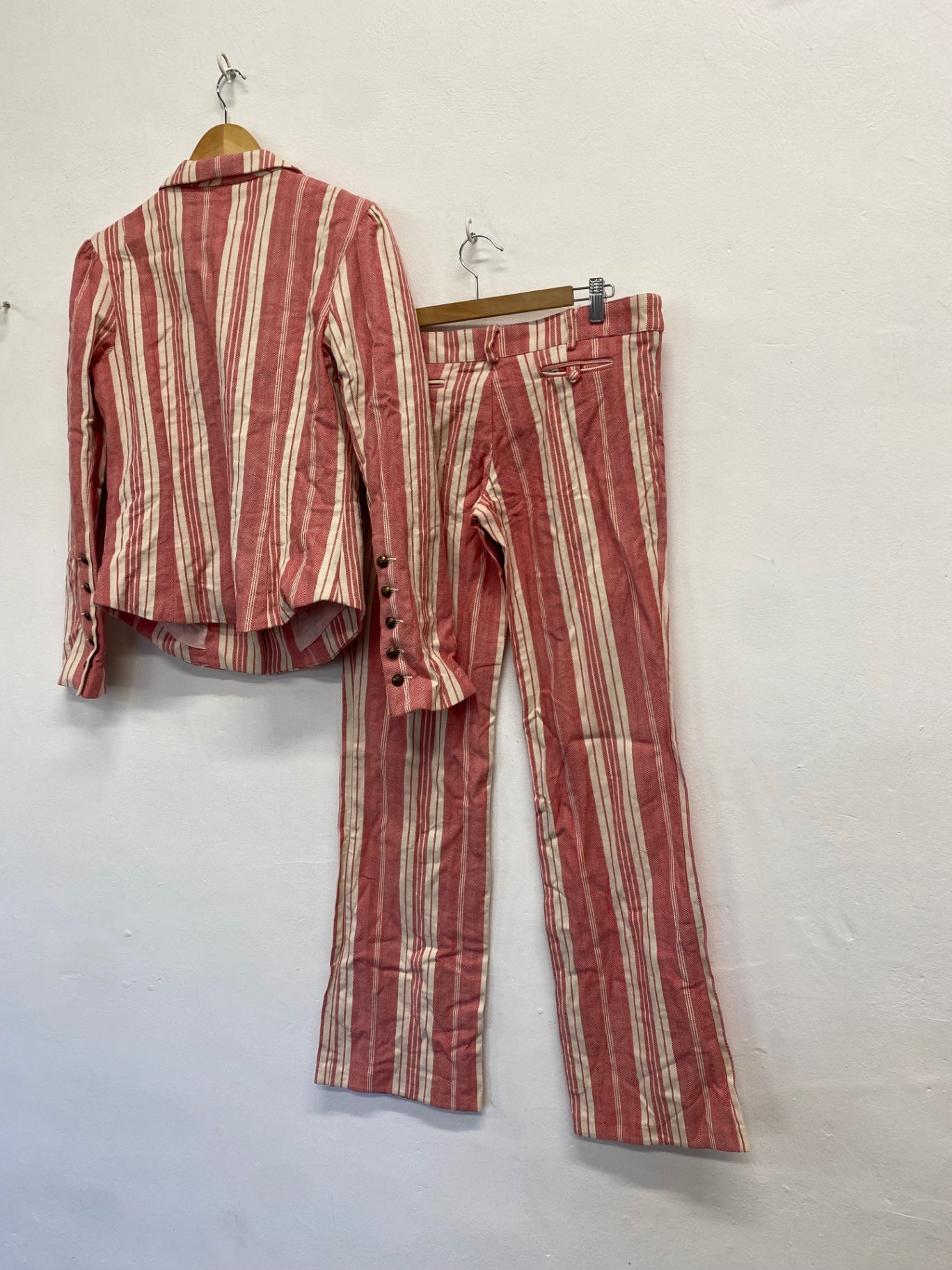 Fabulous Sass & Bide Suit Set UK 14 Red beige striped linen PS462