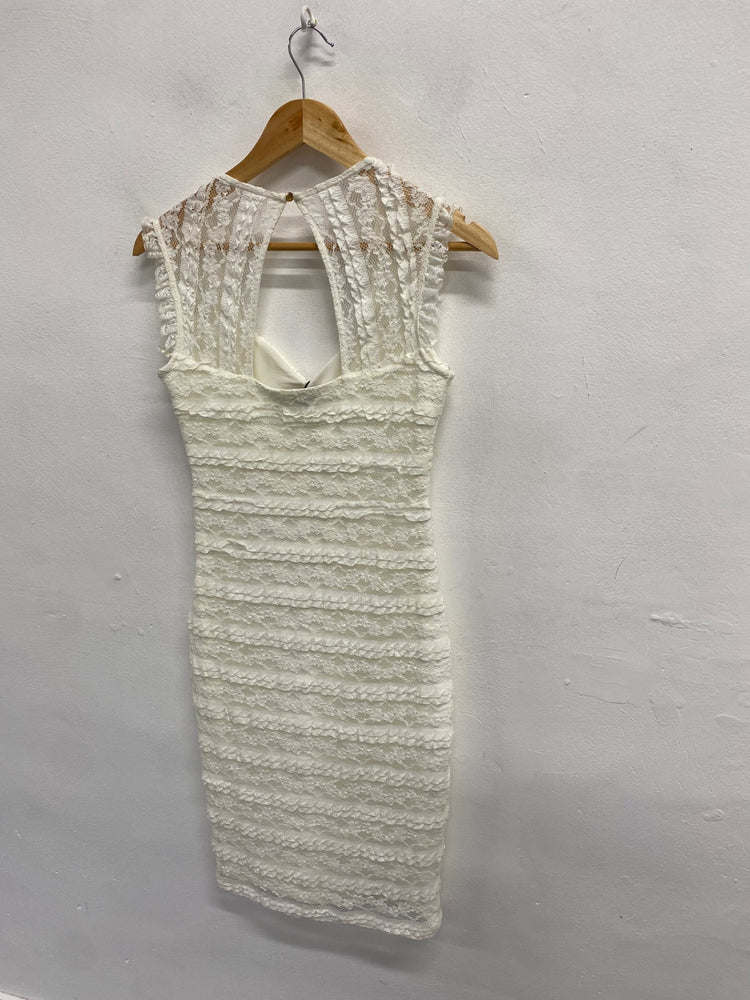Fabulous Lipsy london Mini dress UK 10 Cream Lace party RG020