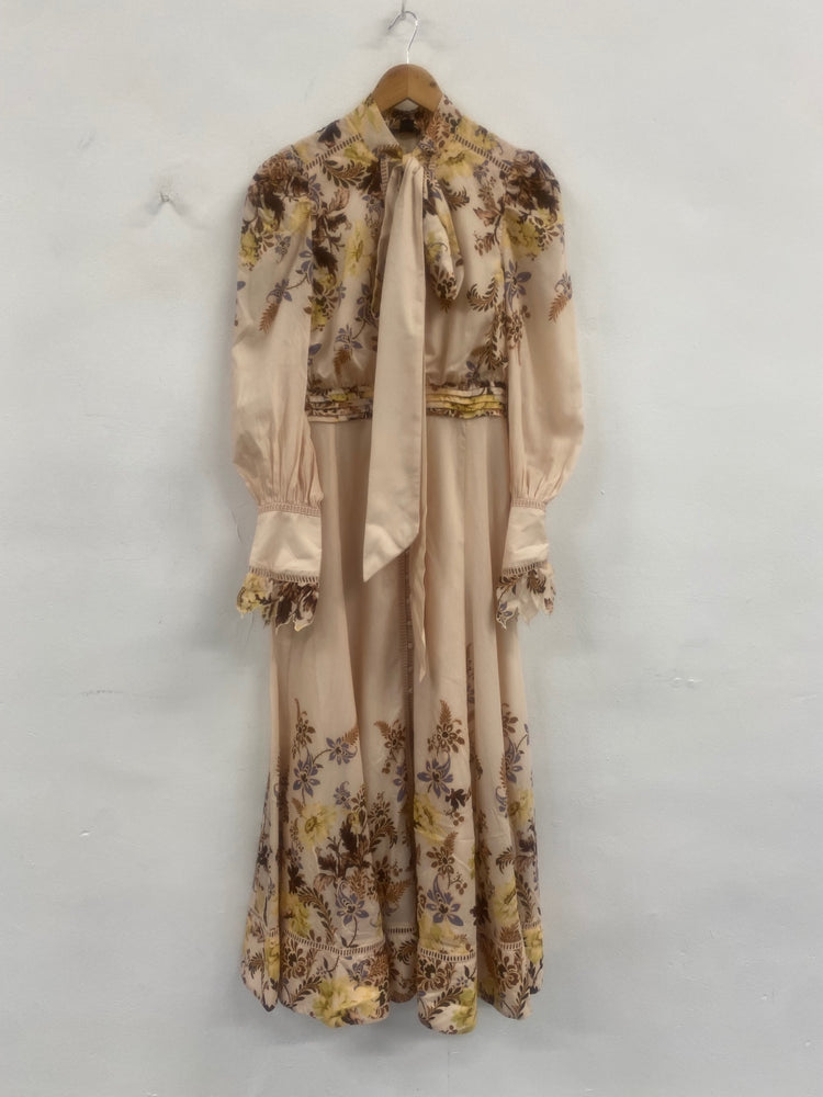 Fabulous Karen Millen Voile edge floral occasion Dress Uk10 Beige New RG020