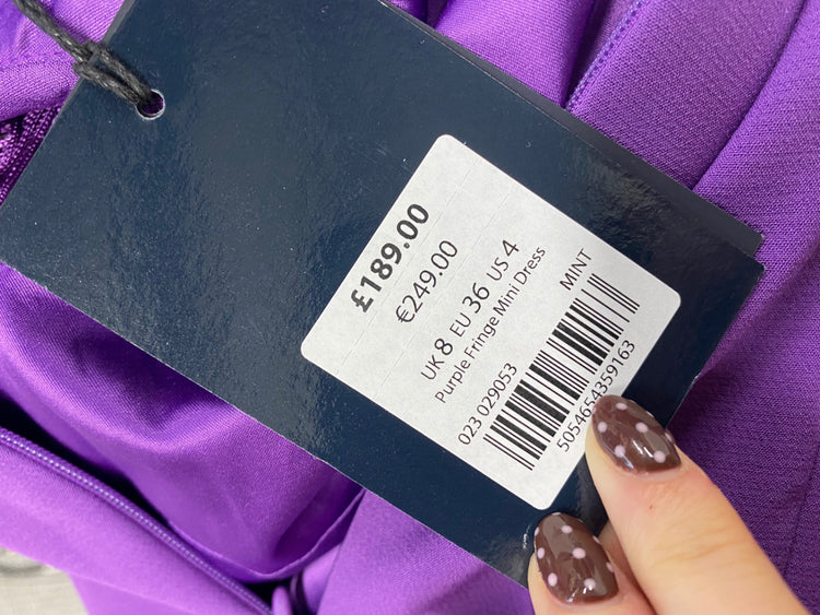 Fabulous MINT Mini dress UK 8 Purple rara fringe dress RG020
