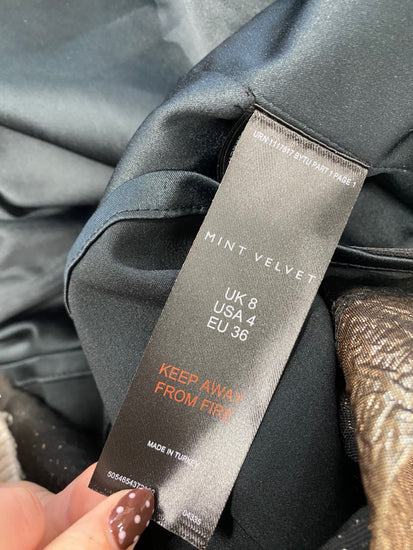 Fabulous Mint Velvet Mini dress UK 8 Gold bow detail metallic party RG020