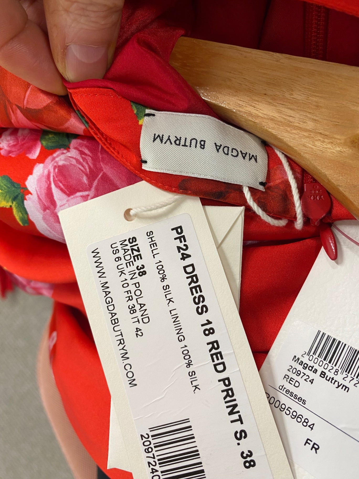 Fabulous Magda Butrym gathered silk floral print Maxi Dress Uk10 Red RG020