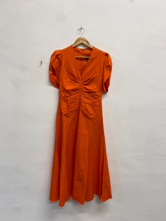Fabulous Me + em Maxi Dress UK 12 Orange textured pleat RG020