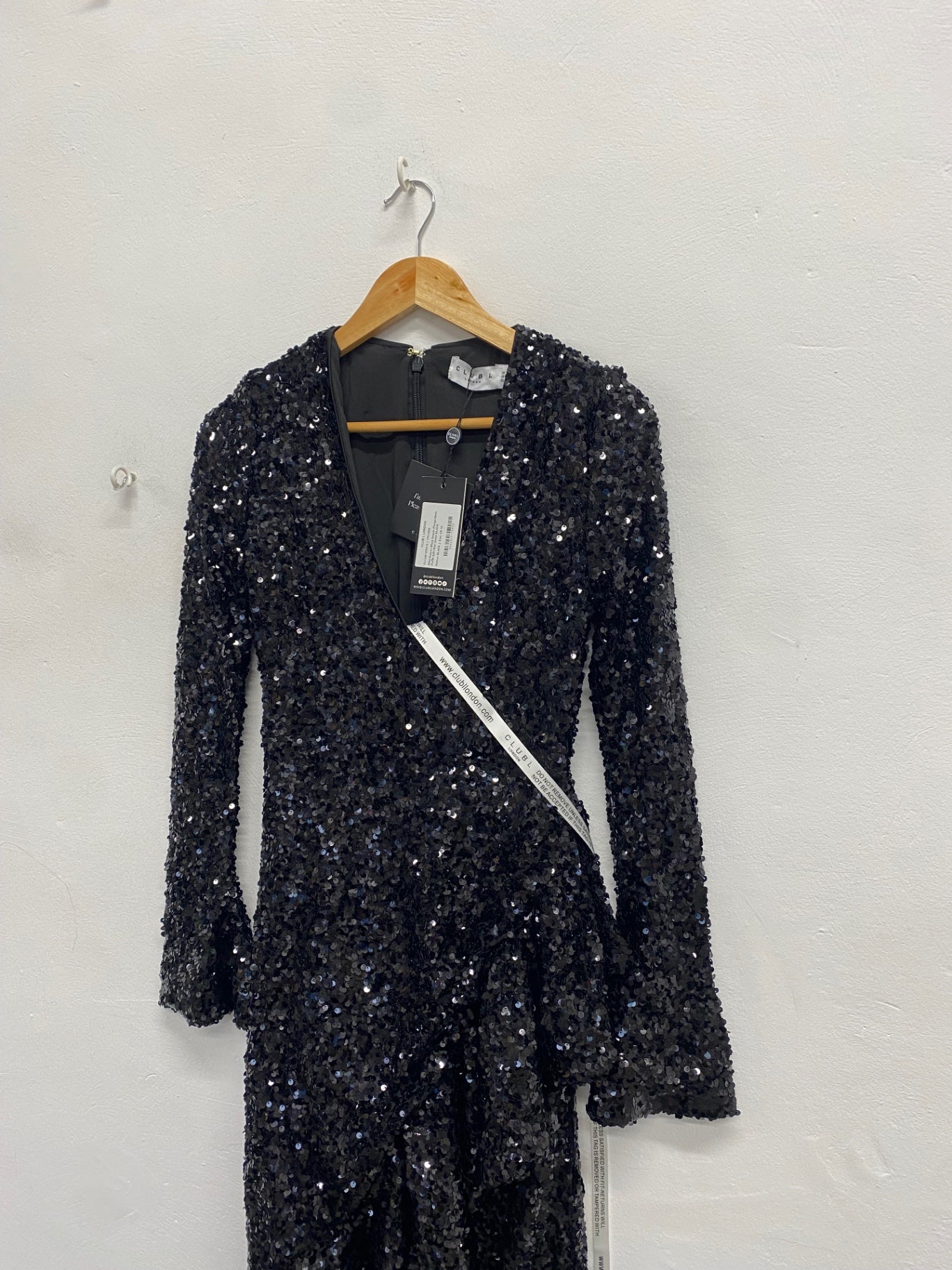 Fabulous Club L london wild dream Maxi Dress UK 10 Black sequin party RG020