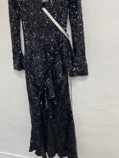 Fabulous Club L london wild dream Maxi Dress UK 10 Black sequin party RG020