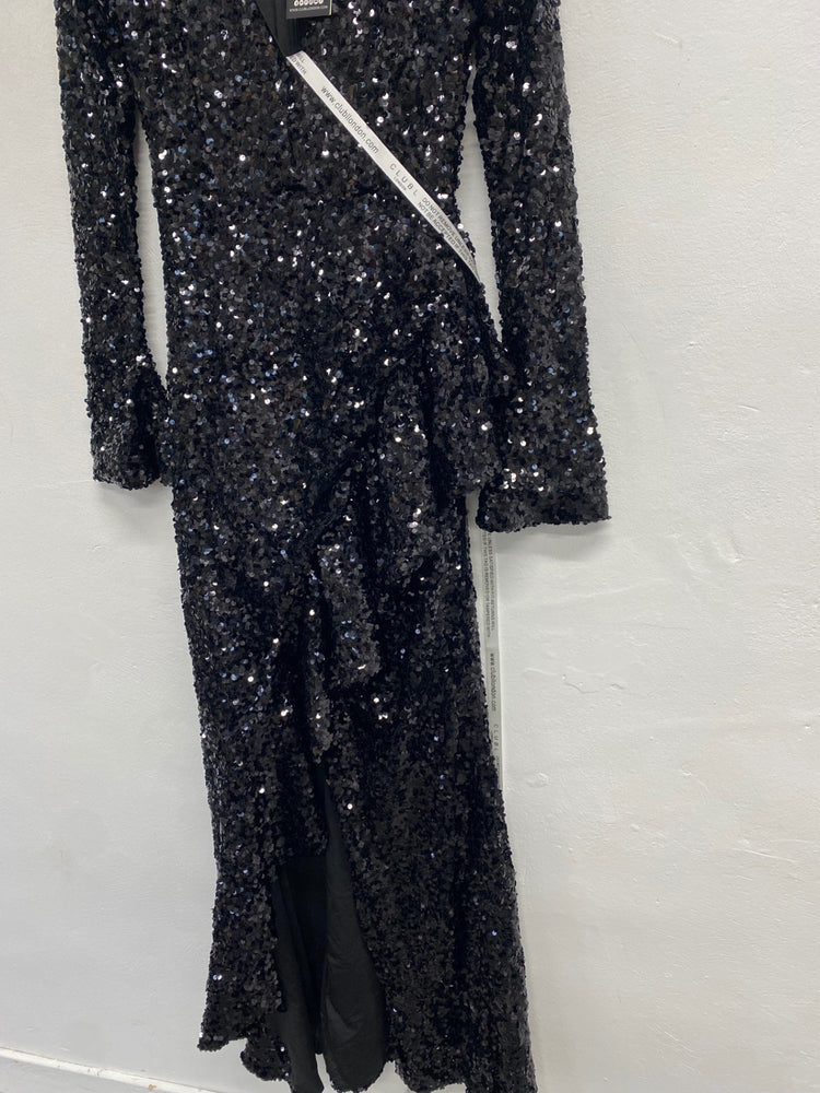Fabulous Club L london wild dream Maxi Dress UK 10 Black sequin party RG020