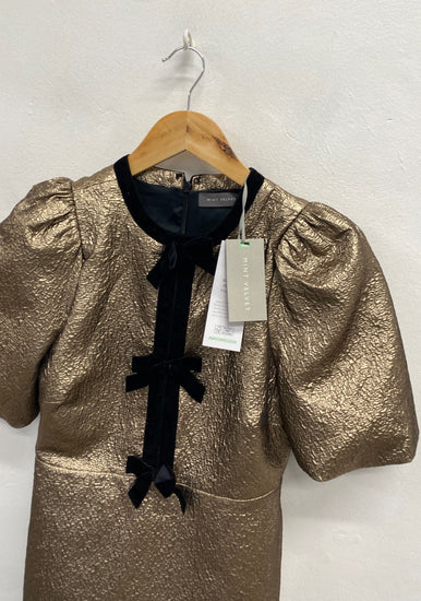 Fabulous Mint Velvet Mini dress UK 8 Gold bow detail metallic party RG020