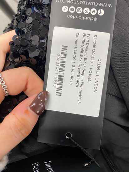 Fabulous Club L london wild dream Maxi Dress UK 10 Black sequin party RG020